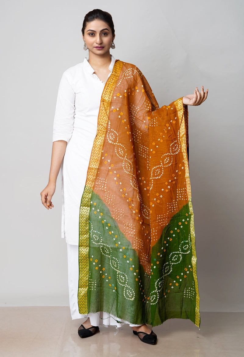 Olive Green Pure Bandhani Printed Cotton Dupatta–UDS4711