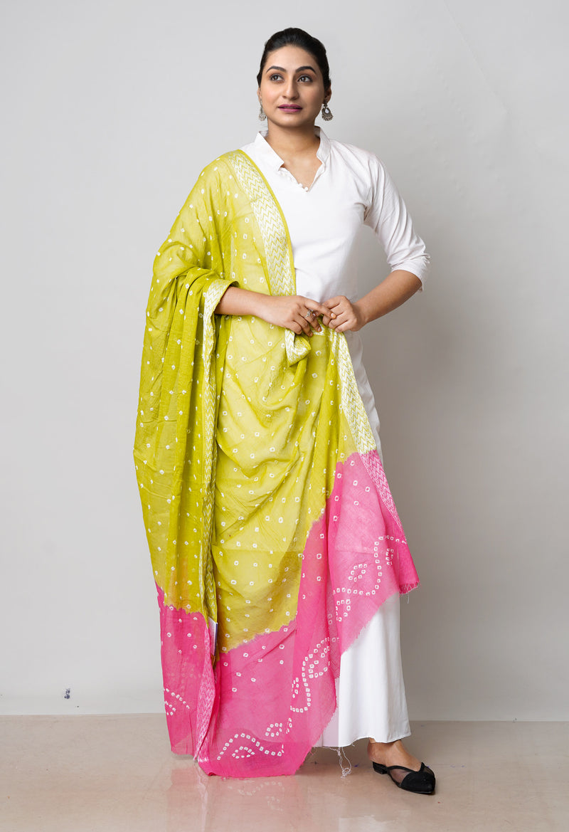 Pale Green Pure Bandhani Printed Cotton Dupatta–UDS4714