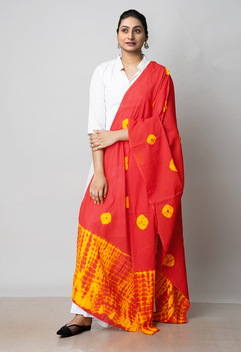 Red Pure Bandhani Printed Cotton Dupatta–UDS4716
