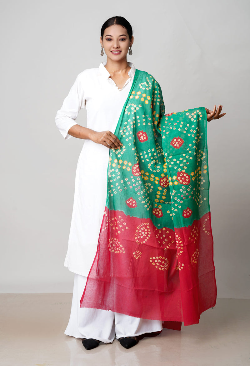 Green Pure Bandhani Printed Cotton Dupatta–UDS4718