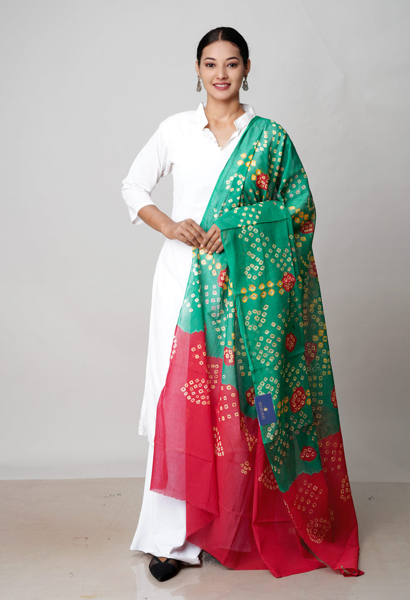Green Pure Bandhani Printed Cotton Dupatta–UDS4718