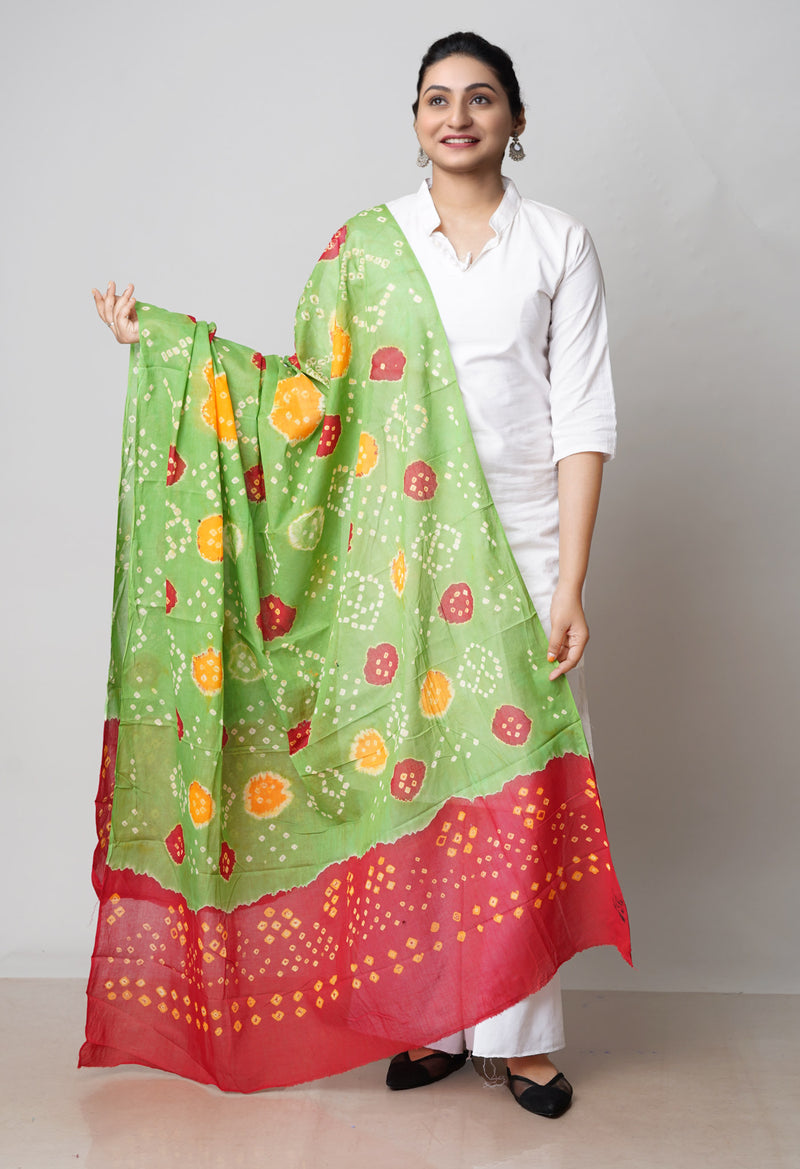 Green Pure Bandhani Printed Cotton Dupatta–UDS4721