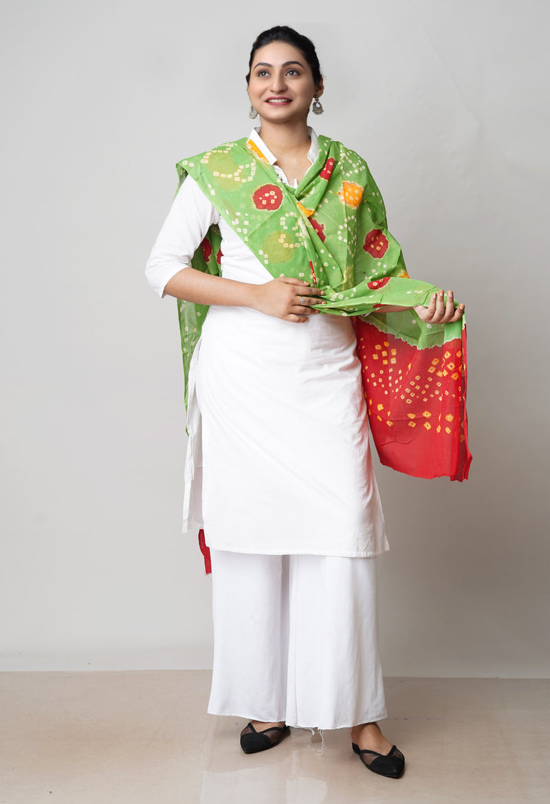 Green Pure Bandhani Printed Cotton Dupatta–UDS4721