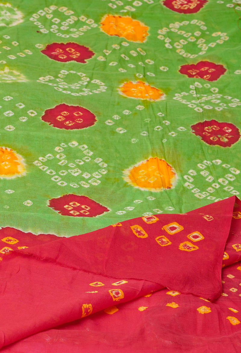 Green Pure Bandhani Printed Cotton Dupatta–UDS4721