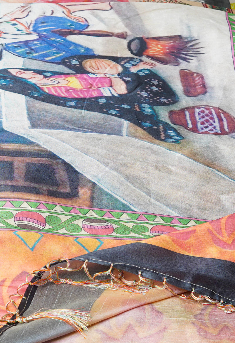 Multi Pure Digital Printed Art Silk Dupatta–UDS4725