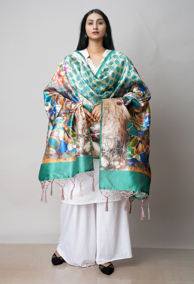 Multi Pure Digital Printed Art Silk Dupatta–UDS4727