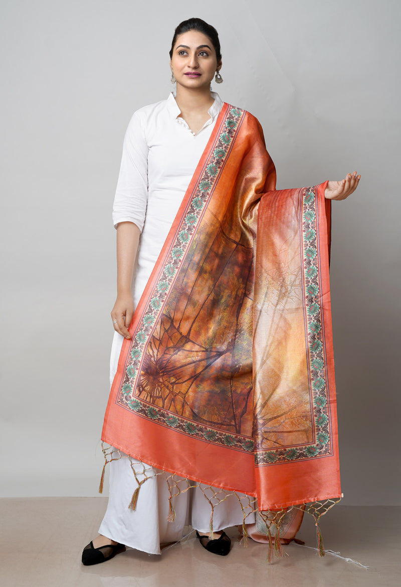 Orange Pure Digital Printed Art Silk Dupatta–UDS4728