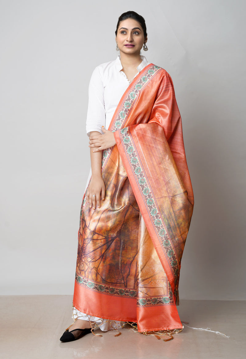 Orange Pure Digital Printed Art Silk Dupatta–UDS4728
