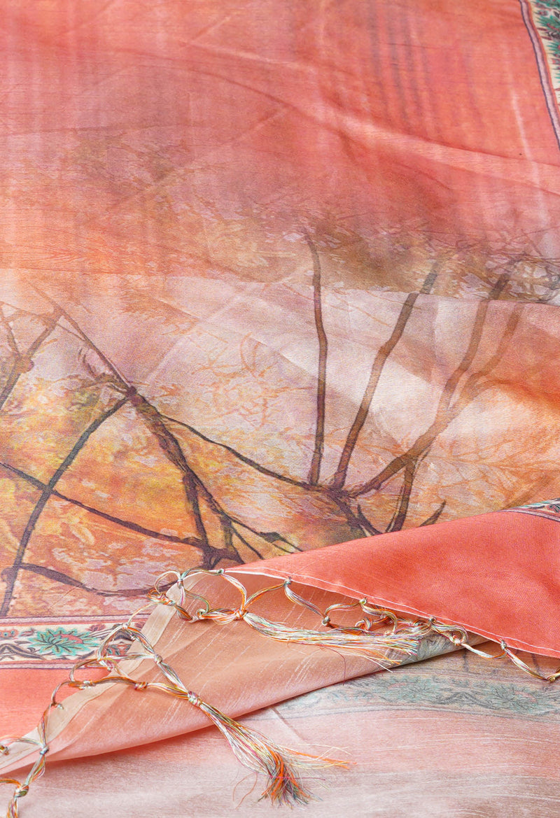 Orange Pure Digital Printed Art Silk Dupatta–UDS4728