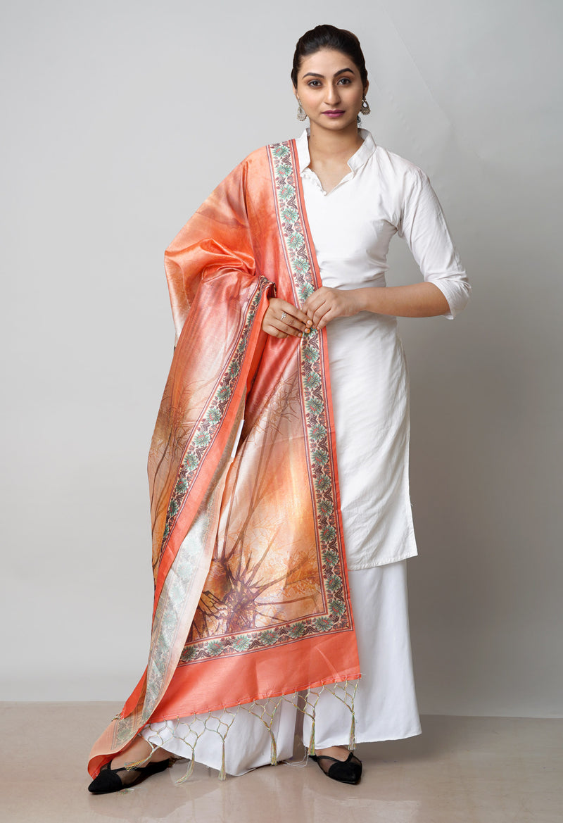Orange Pure Digital Printed Art Silk Dupatta–UDS4730