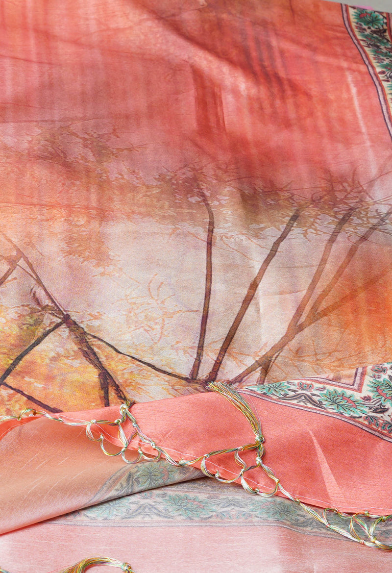 Orange Pure Digital Printed Art Silk Dupatta–UDS4730