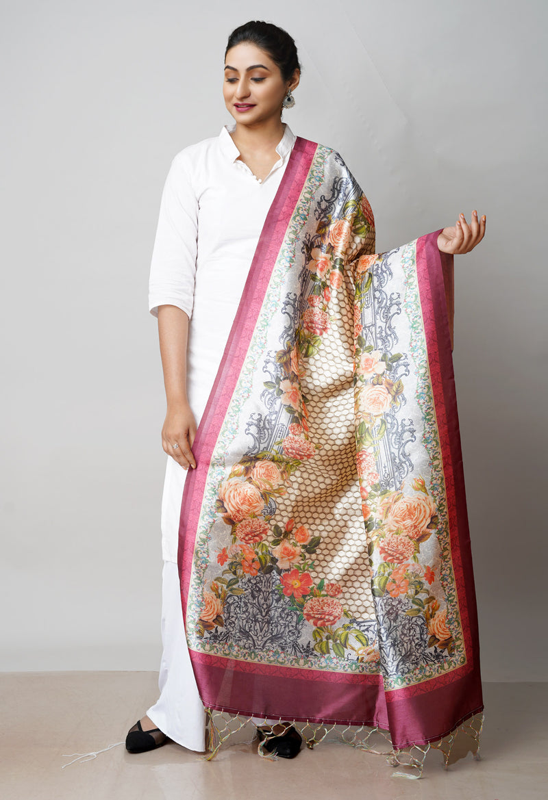 Cream Pure Digital Printed Art Silk Dupatta–UDS4731