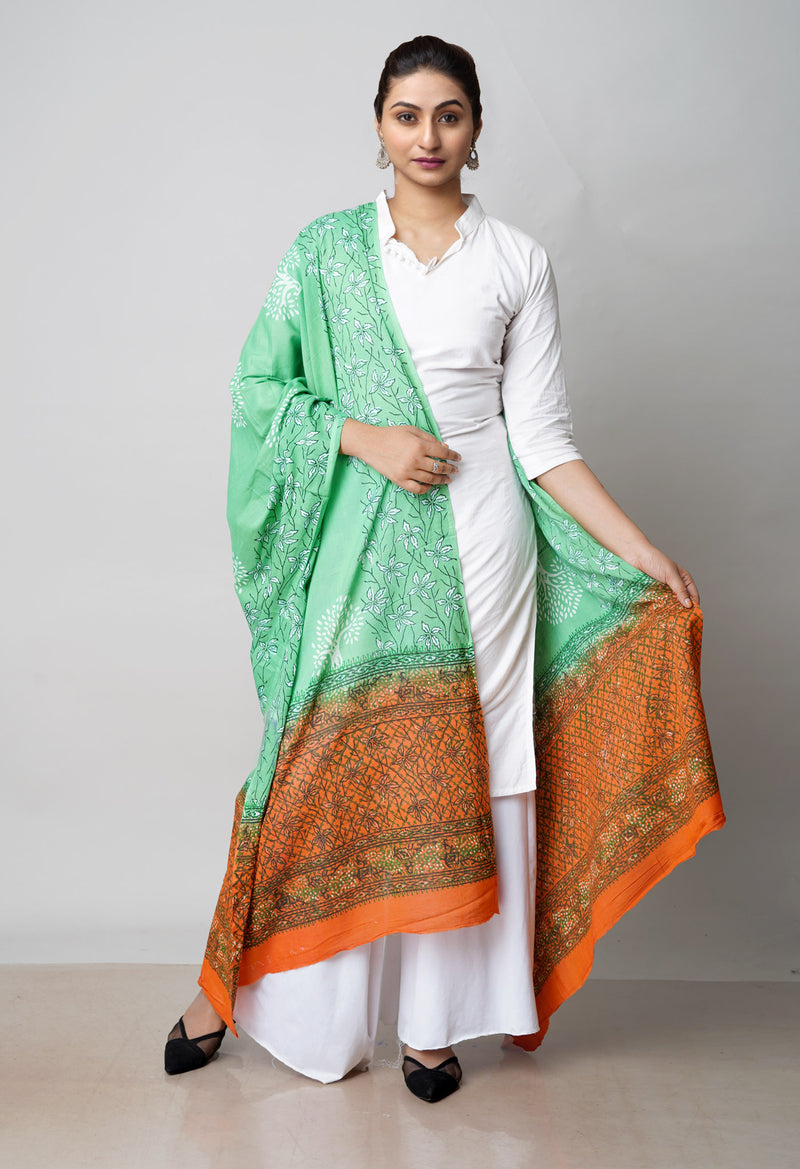 Green Pure Bagru Printed Cotton Dupatta–UDS4733