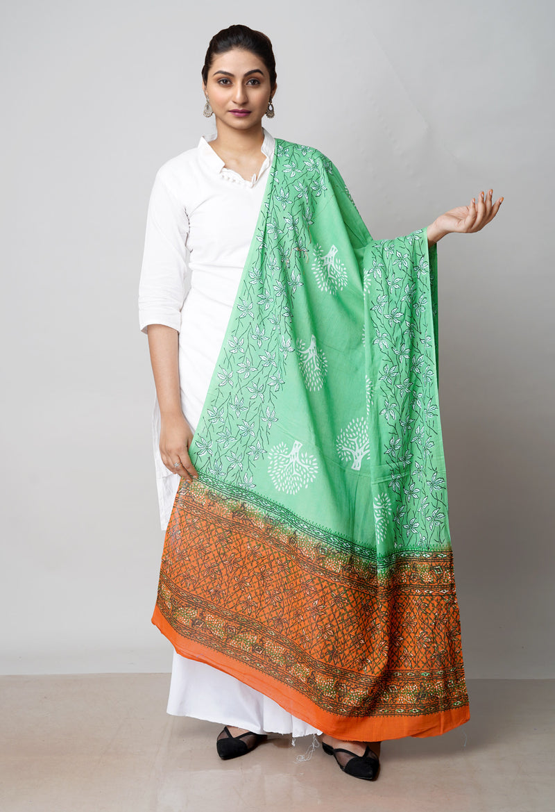 Green Pure Bagru Printed Cotton Dupatta–UDS4733