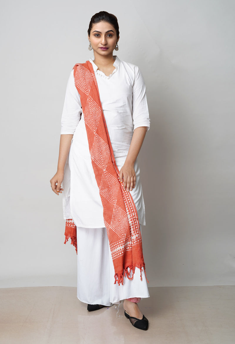 Peach Pink Pure Bagru Printed Cotton Dupatta–UDS4736