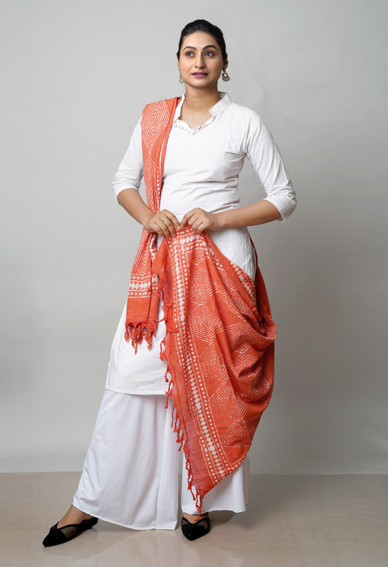Peach Pink Pure Bagru Printed Cotton Dupatta–UDS4736