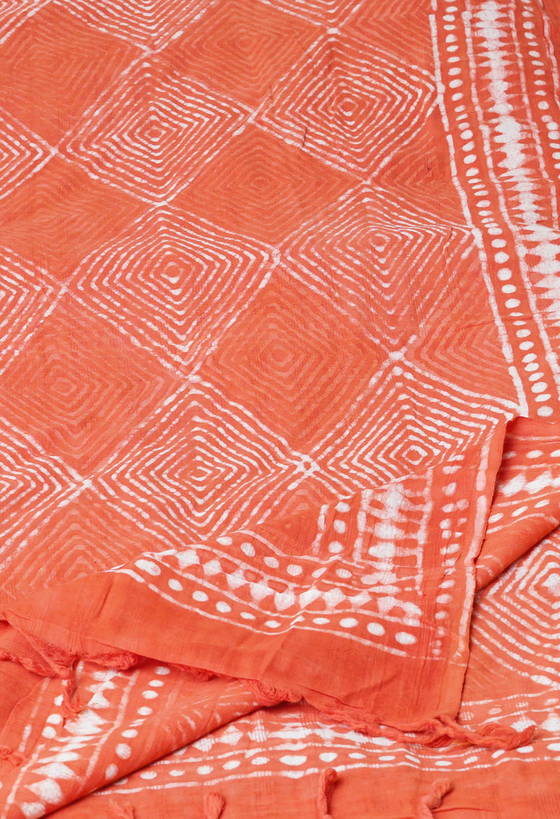 Peach Pink Pure Bagru Printed Cotton Dupatta–UDS4736