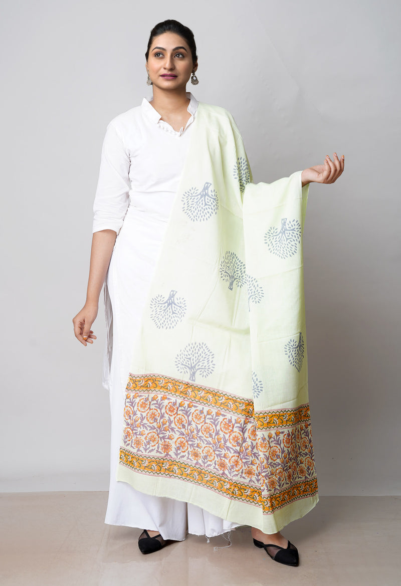 Pale Green Pure Bagru Printed Cotton Dupatta–UDS4739