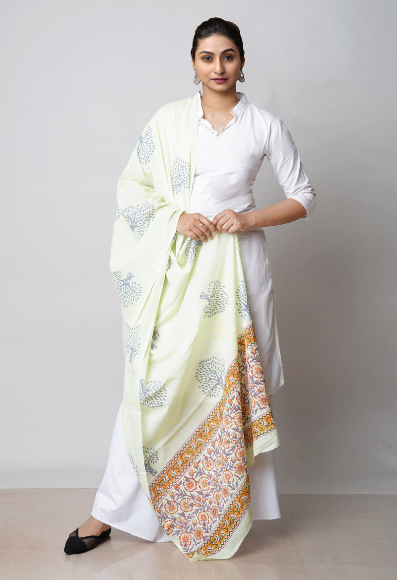 Pale Green Pure Bagru Printed Cotton Dupatta–UDS4739