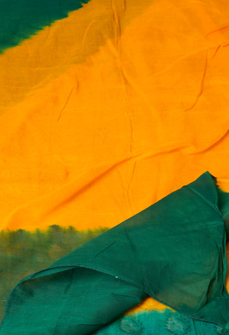 Green-Yellow Pure Bagru Printed Cotton Dupatta–UDS4741