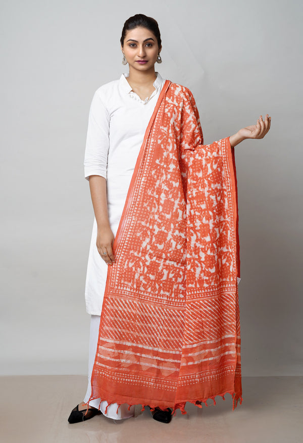 Orange Pure Bagru Printed Cotton Dupatta–UDS4742