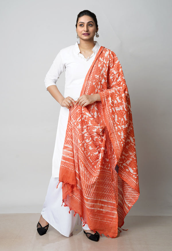 Orange Pure Bagru Printed Cotton Dupatta–UDS4742