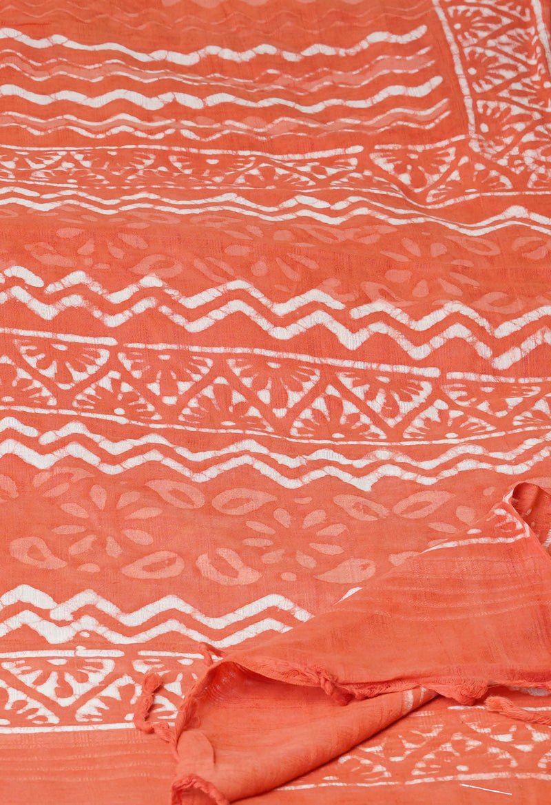 Peach Pink Pure Bagru Printed Cotton Dupatta–UDS4744