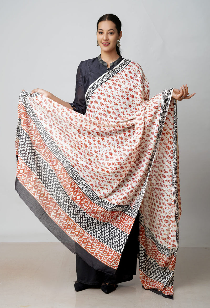 Cream Pure Bagru Printed Cotton Dupatta–UDS4745