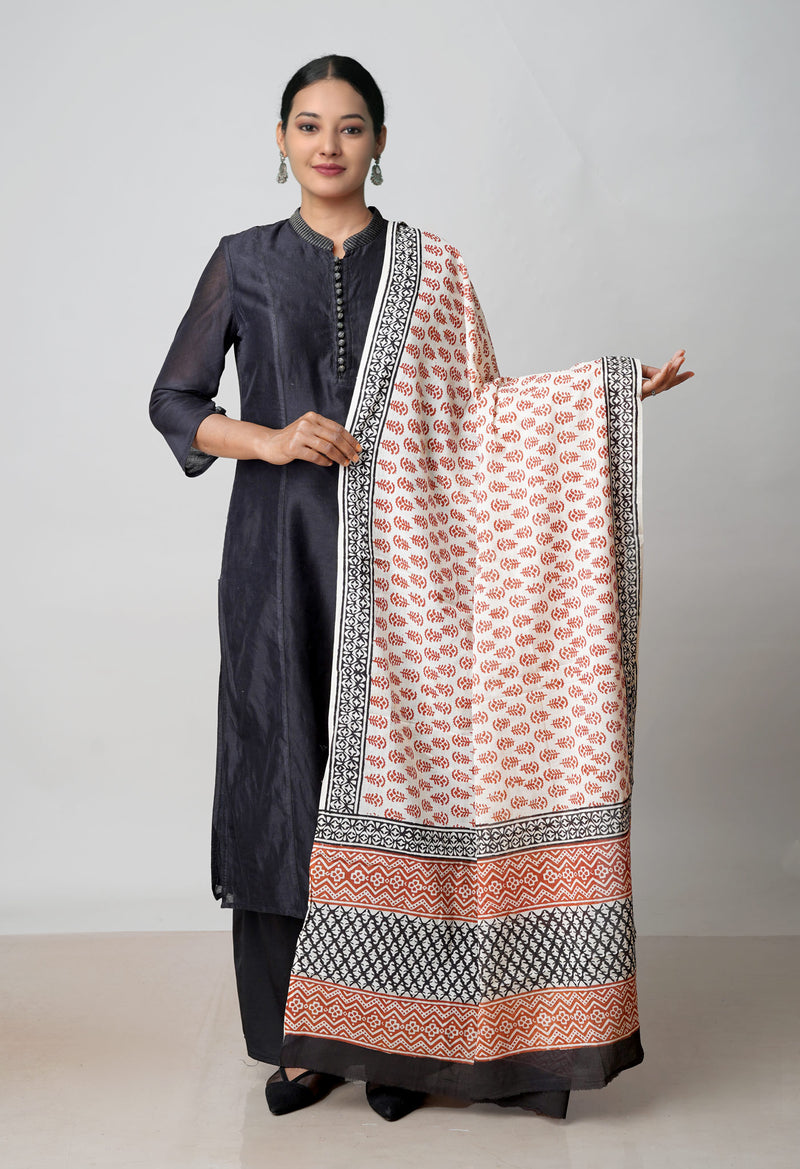 Cream Pure Bagru Printed Cotton Dupatta–UDS4745