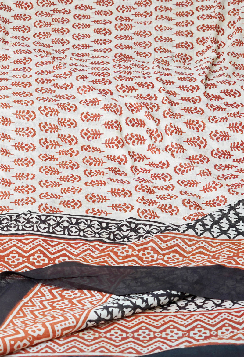 Cream Pure Bagru Printed Cotton Dupatta–UDS4745