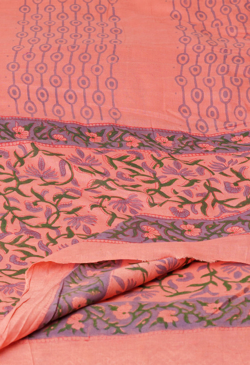 Peach Pink Pure Bagru Printed Cotton Dupatta–UDS4746