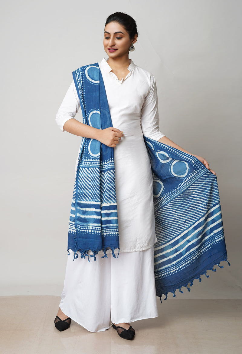 Blue Pure Bagru Printed Cotton Dupatta–UDS4750