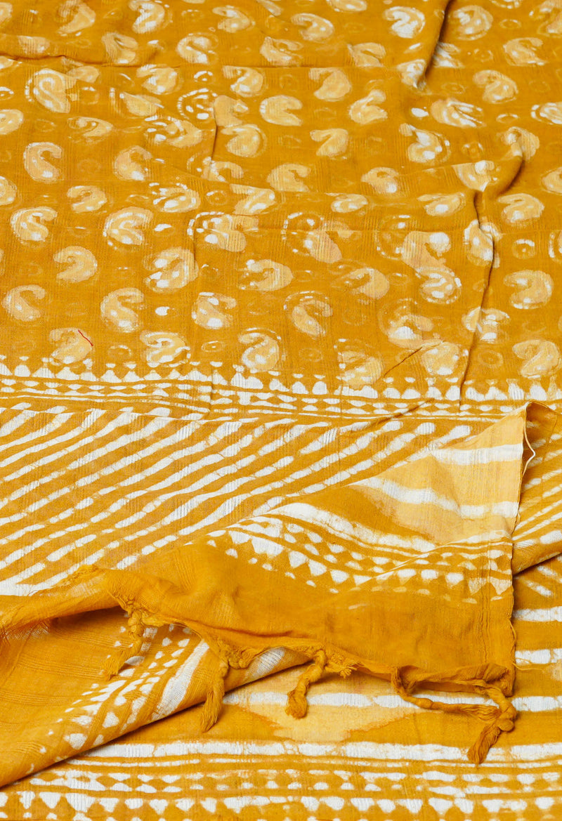 Mustard Yellow Pure Bagru Printed Cotton Dupatta–UDS4751