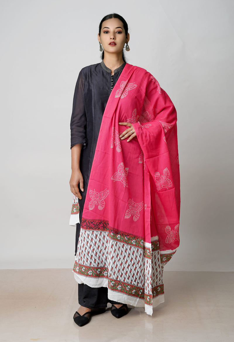 Red Pure Bagru Printed Cotton Dupatta–UDS4753