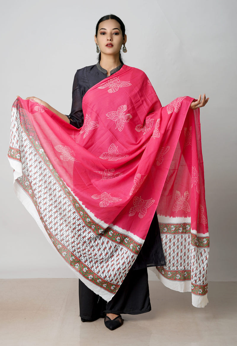 Red Pure Bagru Printed Cotton Dupatta–UDS4753