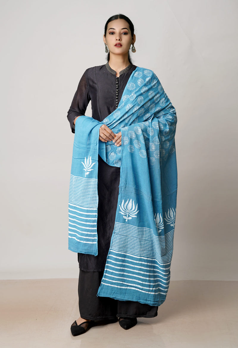 Blue Pure Bagru Printed Cotton Dupatta–UDS4754