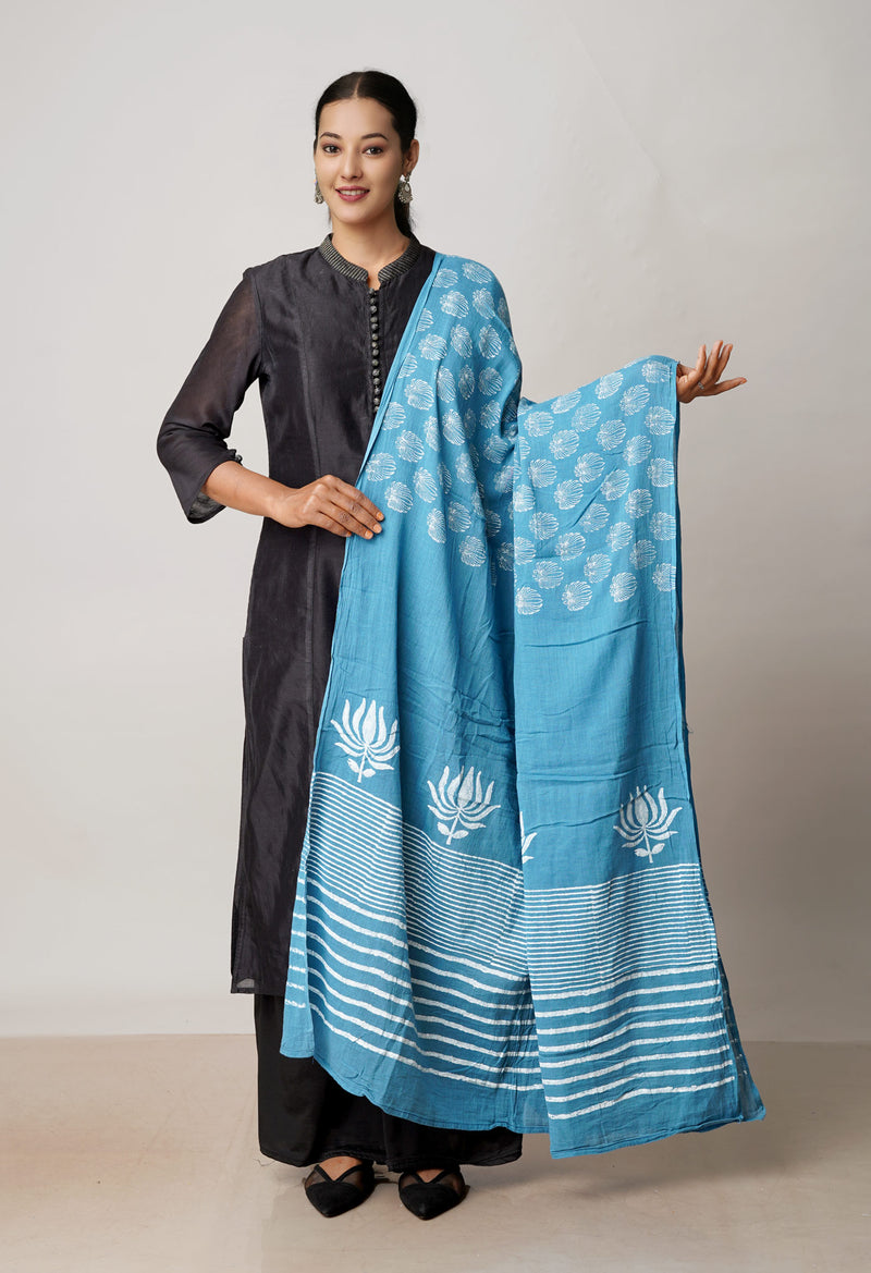 Blue Pure Bagru Printed Cotton Dupatta–UDS4754