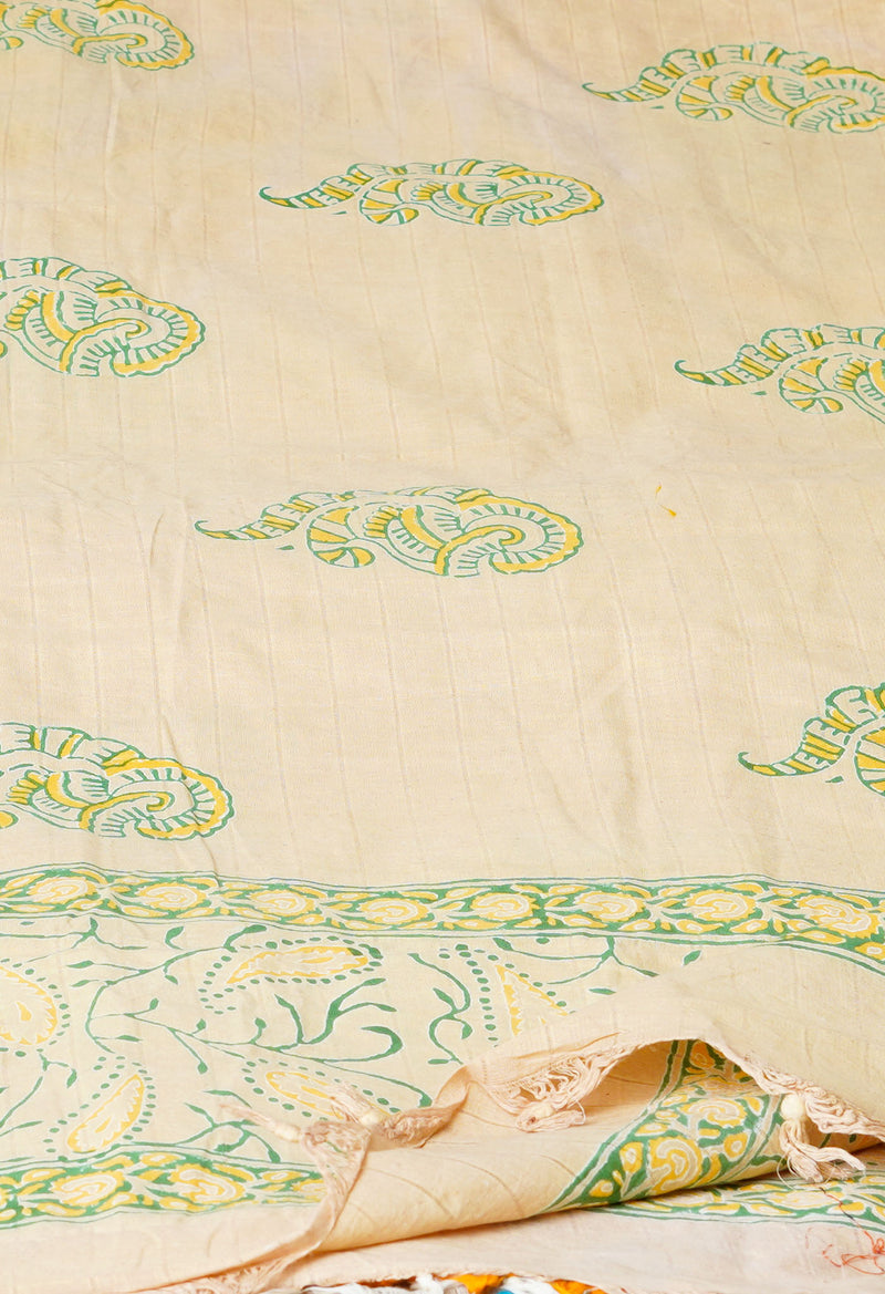 Cream Pure South Hand Block printed Cotton Dupatta–UDS4765