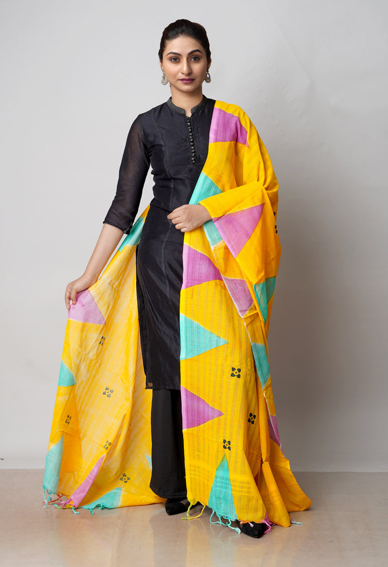 Yellow Pure South Hand Block printed Cotton Dupatta–UDS4770