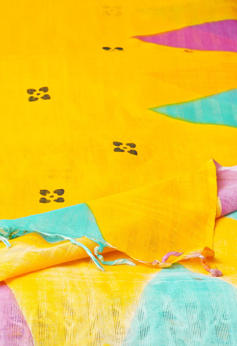 Yellow Pure South Hand Block printed Cotton Dupatta–UDS4770