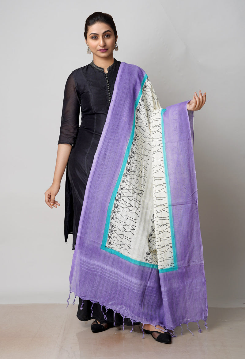 Cream Pure South Hand Block printed Cotton Dupatta–UDS4781