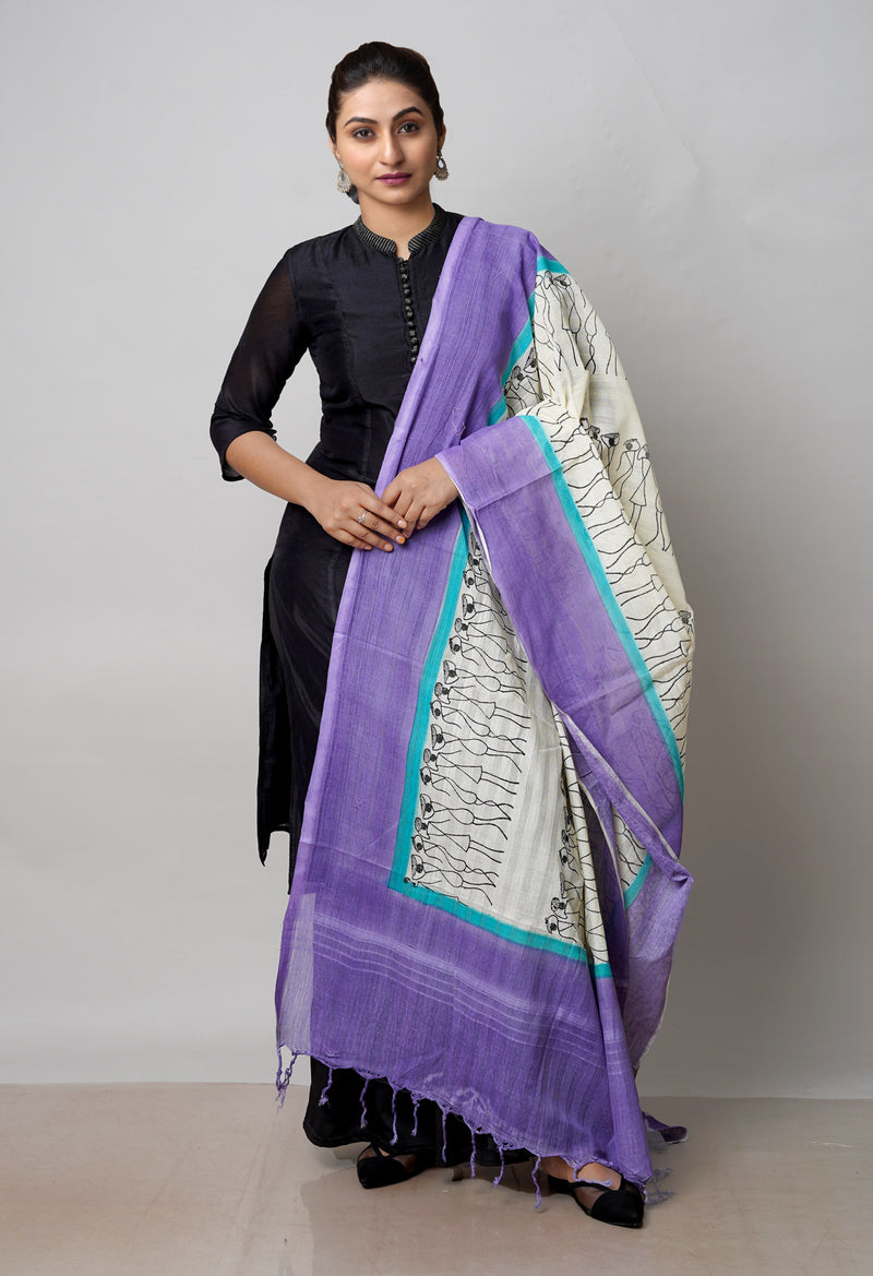 Cream Pure South Hand Block printed Cotton Dupatta–UDS4781