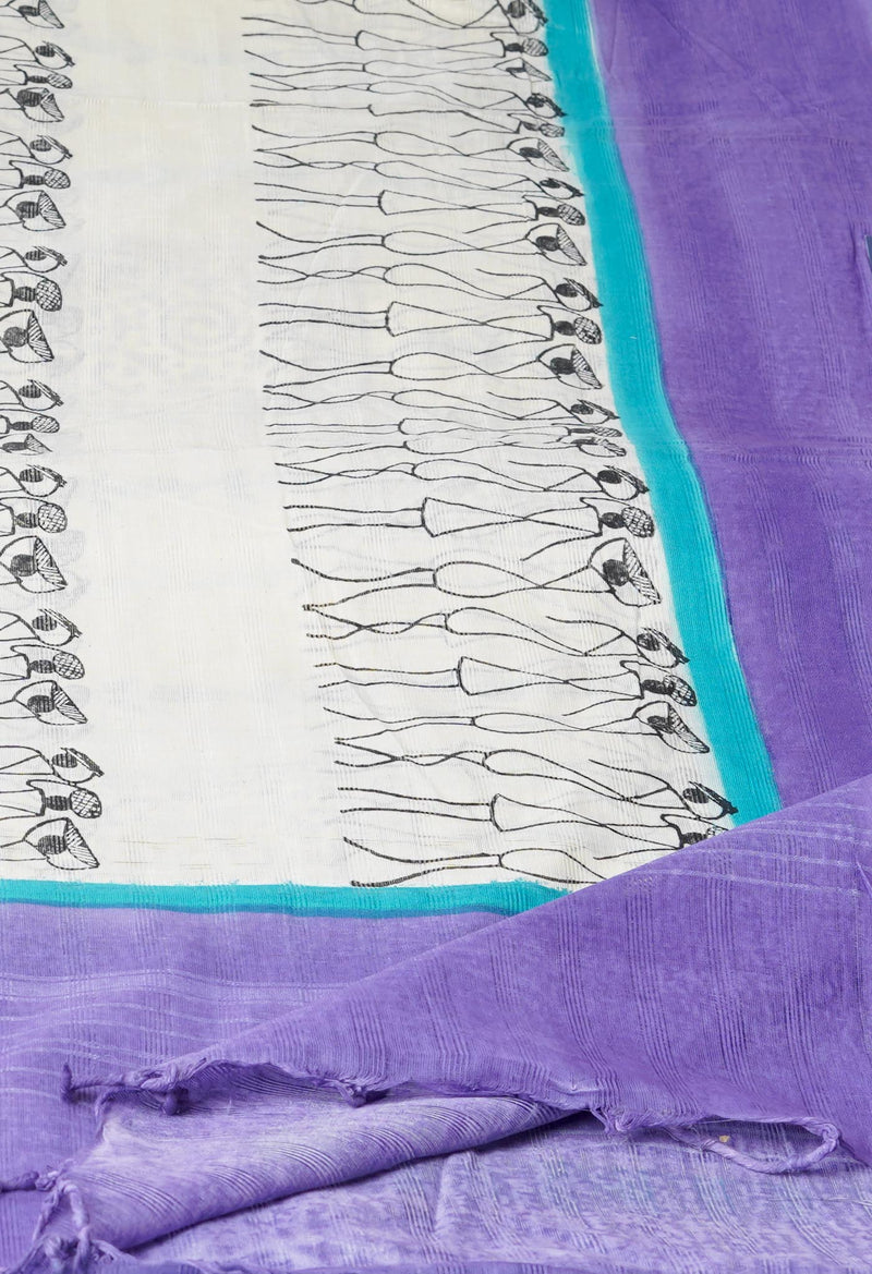 Cream Pure South Hand Block printed Cotton Dupatta–UDS4781