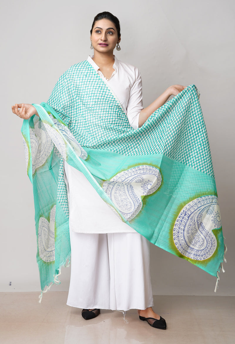 Green Pure South Hand Block printed Cotton Dupatta–UDS4782