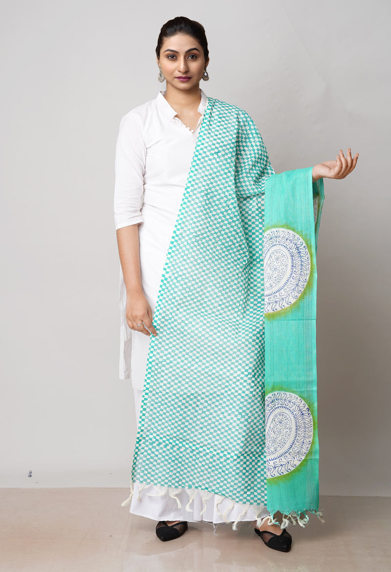 Green Pure South Hand Block printed Cotton Dupatta–UDS4782