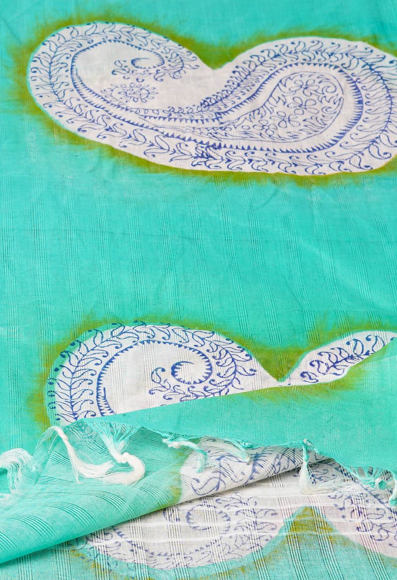 Green Pure South Hand Block printed Cotton Dupatta–UDS4782