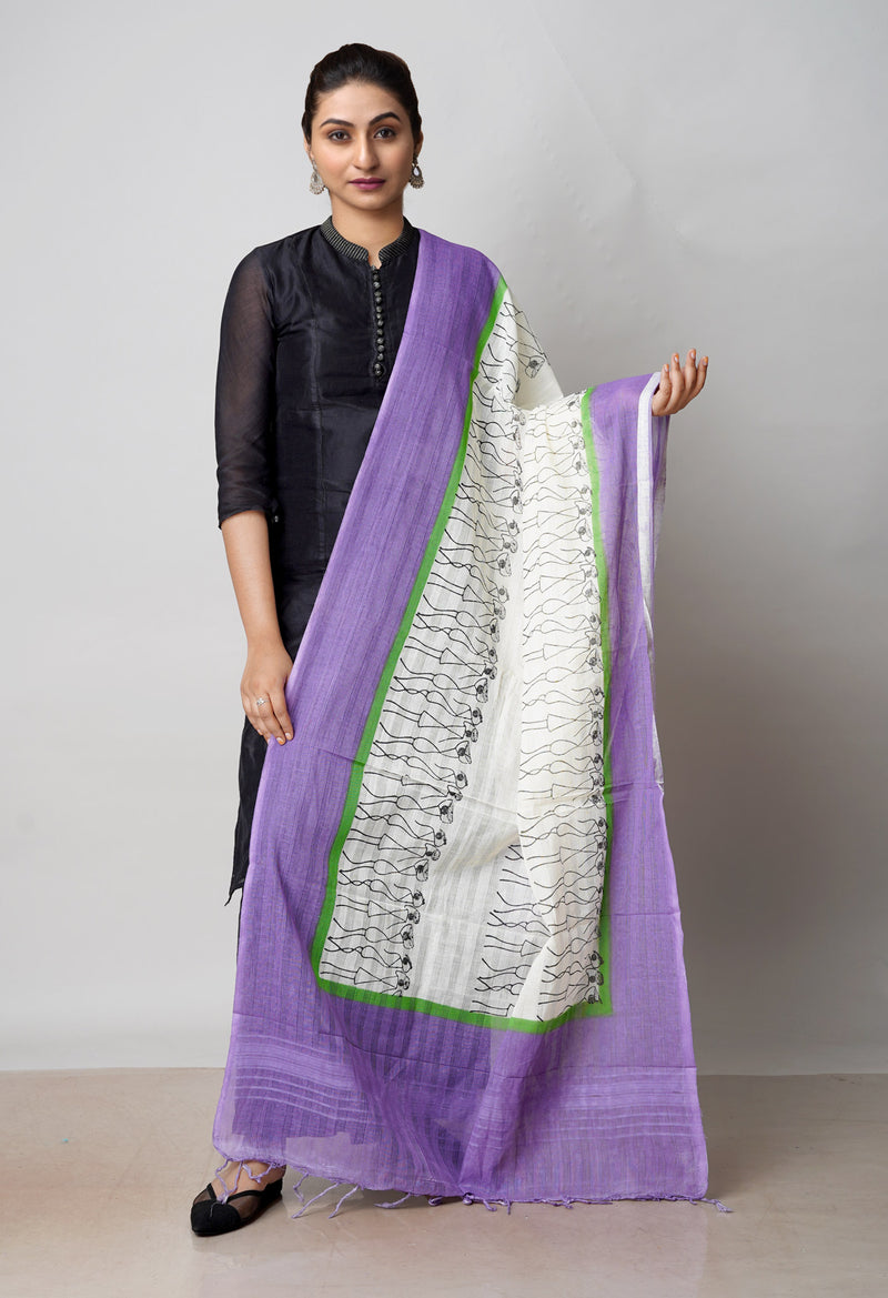 Cream Pure South Hand Block printed Cotton Dupatta–UDS4788