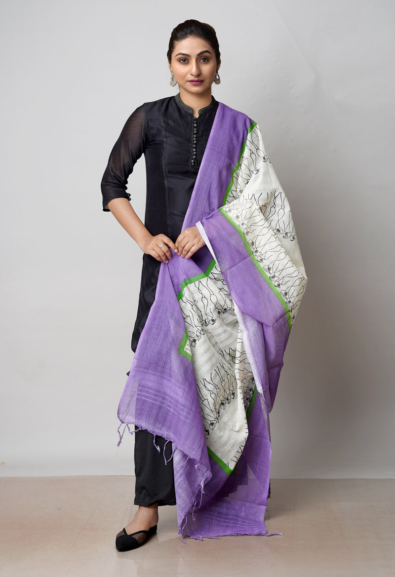 Cream Pure South Hand Block printed Cotton Dupatta–UDS4788