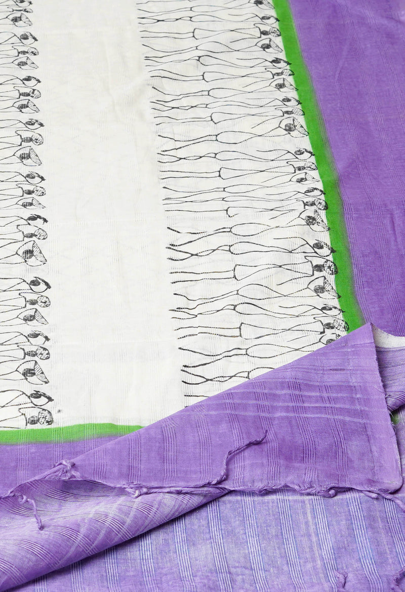 Cream Pure South Hand Block printed Cotton Dupatta–UDS4788