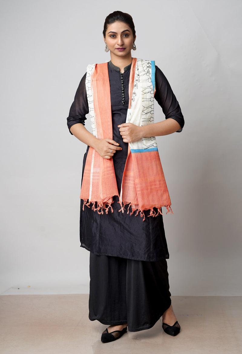 Cream Pure South Hand Block printed Cotton Dupatta–UDS4798